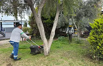 Fethiye'de 2. etap sahil bandında çim kesim çalışması