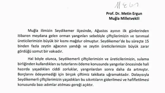 Milletvekili Ergun'dan bir önergede su borçlarına geldi