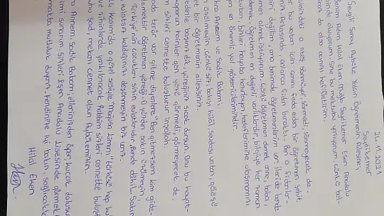 Eşen Anadolu Lisesi öğrencilerinden Şehit öğretmenlerin ailelerine mektup ve şiir