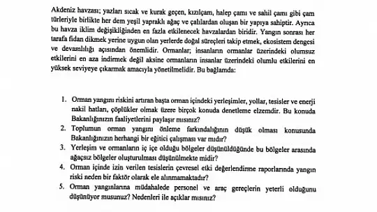 CHP'li Özcan'dan Tarım ve Orman Bakanına orman yangınları ile ilgili 41 soru