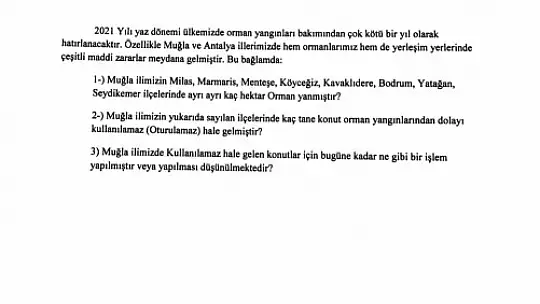CHP'li Özcan'dan Tarım ve Orman Bakanına orman yangınları ile ilgili 41 soru