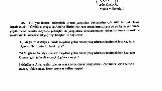 CHP'li Özcan'dan Tarım ve Orman Bakanına orman yangınları ile ilgili 41 soru