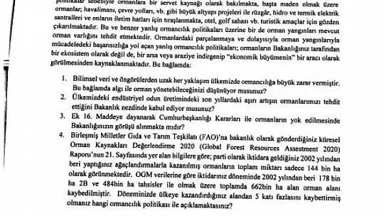 CHP'li Özcan'dan Tarım ve Orman Bakanına orman yangınları ile ilgili 41 soru