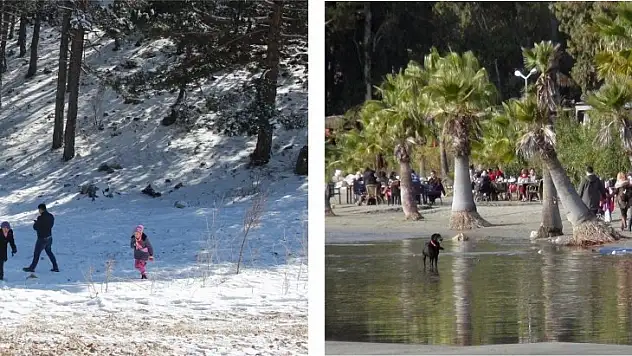 Muğla'da Yarım Saat Arayla Kar ve Sahil Keyfi