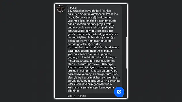 Yürek Mahallesi'ndeki Oyun Parkı İçin Mahalle İmamından Açıklama