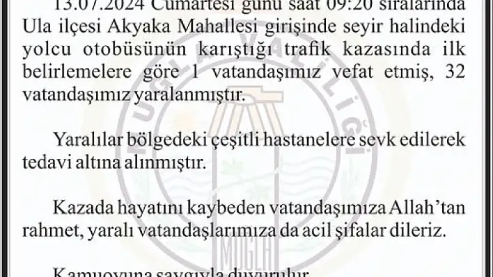 Akyaka'daki kazayla ilgili Muğla Valiliği'nden açıklama