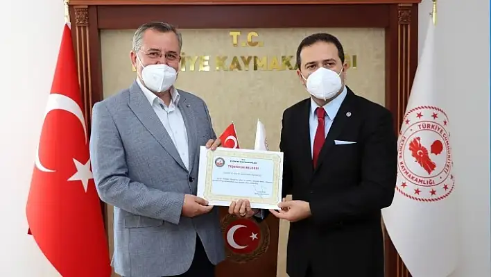 Kaymakam Fırat'tan Başkan Çıralı'ya teşekkür belgesi