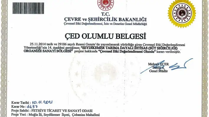 Seydikemer TDİOSB için 'ÇED olumlu' belgesi tamam