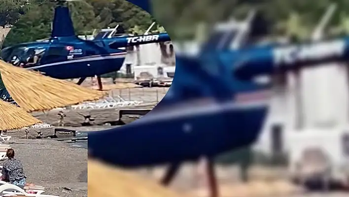 Vatandaşların denize girdiği sırada plaja helikopter indi