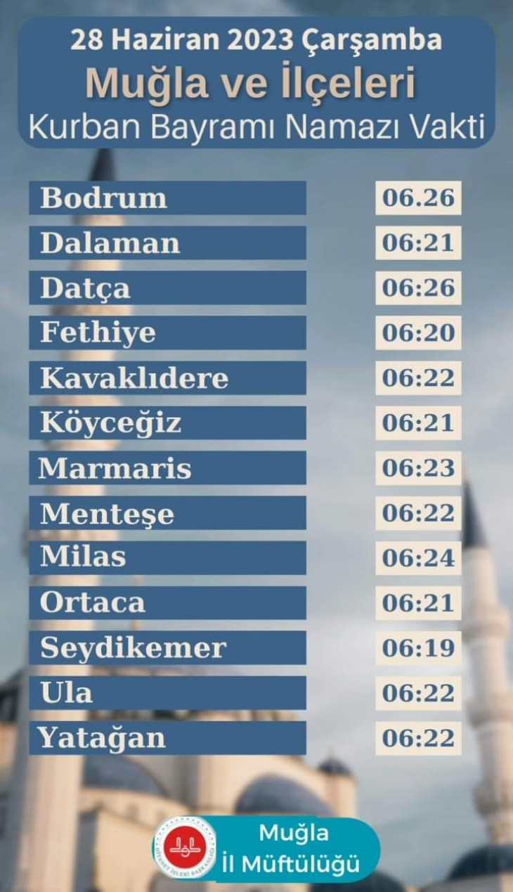 Fethiye'de bayram namazı saat kaçta?